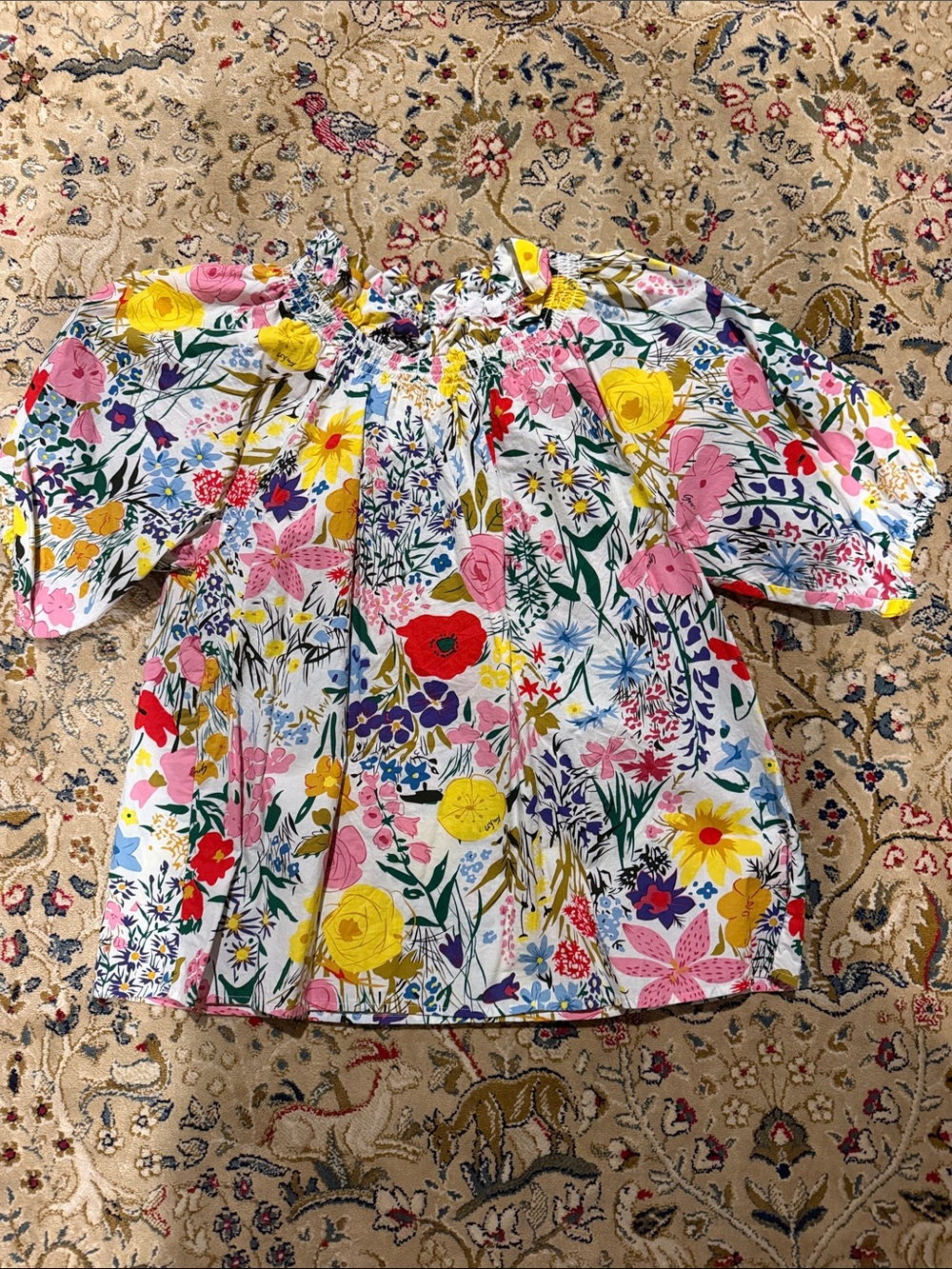 THML White Floral Off-Shoulder Blouse with Multicolor Flowers